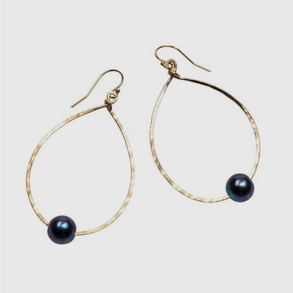 SOLD* KIELE Made in Hawaii *FINAL DROP* 14k DARK PEARL HARBOR TEARDROP EARRINGS - Picture 2 of 2